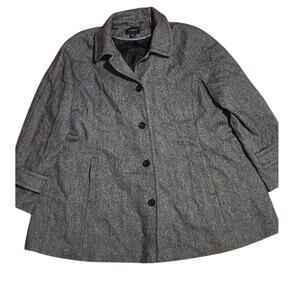 Women's Lands End Gray Black Long Wool Blend Winter Pea Coat Jacket -20W